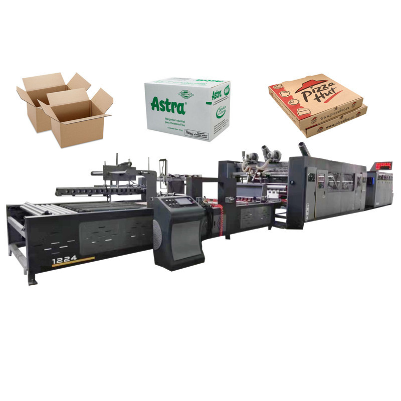 5 Colors Flexo Printing Slotting Die Cutting Machine With Folder Gluer Strapping Inline