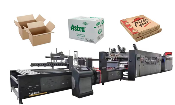 Inline Corrugated Board 4 Color Flexo Printer Slotter Die Cutter Folder Bundle Machine